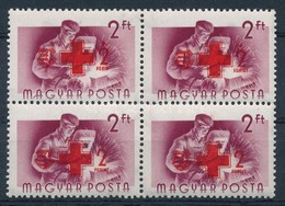 ** 1957 Vöröskereszt 2Ft Négyestömb, 'a Forint T Betűje Hiányzik' Tévnyomat - Altri & Non Classificati