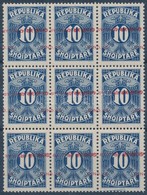 ** 1925 Portó Mi 26 Kilences Tömb Eltolódott + Több Fordított Felülnyomással / Postage Due Mi 26 Block Of 9 With Shifted - Autres & Non Classés