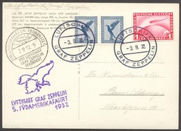 1932 Zeppelin 5. Dél-amerikai útja Képeslap 1RM Zeppelin Bélyeggel / 5th South America Flight Postcard With 1RM Zeppelin - Otros & Sin Clasificación