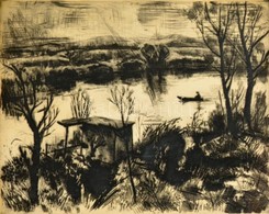 Iván Szilárd (1912-1988): Dunaág. Rézkarc, Papír, Jelzett, üvegezett Keretben, 29×38 Cm - Other & Unclassified