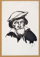 Szász Endre (1926-2003): Idős Mester. Tus, Papír, Jelzett (Sz.E), üvegezett Keretben, 27×17 Cm - Altri & Non Classificati