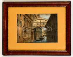 Cca 1900 Akvarellel Színezett Velence Rézmetszet, Jelzés Nélkül, Foltokkal, üvegezett Keretben, 19×28 Cm - Estampes & Gravures