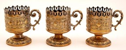 Cca 1900 3 Db Aranyozott Réz Teáspohár Fogó / Golded Copper Teaglass Holders - Other & Unclassified