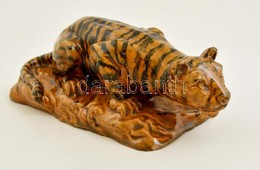 Mázas Kerámia Tigris, Jelzett, Lepattanással, 28x12 Cm - Altri & Non Classificati