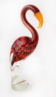 Muranói Flamingó Figura, Fúvott üveg,  Többrétegű, Anyagában Színezett, Gravírozott Jelzéssel, Hibátlan, M:30cm /Murano  - Glas & Kristall