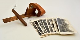 Régi Fa Sztereókép Néző, 9 Db Látképes Sztereóképpel, 32x18 Cm / Vintage Stereoscope With 9 Stereo Photos, 32x18 Cm - Altri & Non Classificati