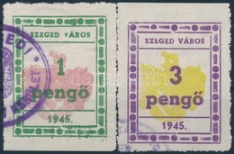 1945 Szeged Városi Illetékbélyeg 1P + 3P 1-1 Oldalon Fogazatlan, Az 1P 1'-es' értékszáma Talpas (13.650) - Sin Clasificación