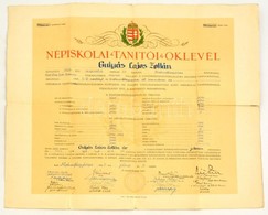 1926 Népiskolai Tanítói Oklevél, Aláírásokkal, 42x49 Cm - Unclassified