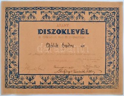 1939 A Magyar Muzsikus Arany Díszoklevele Gálik Endre (1907-?) Zeneszerzőnek A III. Országos Vers- és Zenepályázaton Nyú - Non Classificati