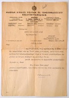 1941 Magyar Folyam és Tengerhajózási Részvénytársaság Jutalomról értesítés Az ST 9. Hajó Kapitányának - Unclassified