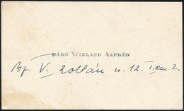 Cca 1900 Báró Wieland Alfréd Névjegykártyája, Saját Kézzel írt Soraival - Unclassified