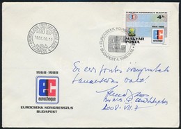 1988 Eurocsekk Kongresszus FDC Rajta Fekete János MNB Alelnök Saját Kezű Sorai és Aláírása - Autres & Non Classés