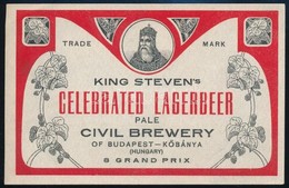 Cca 1920 Szent István Láger, Exportra Készült Sörcímke, Polgári Serfőzde, 7,5x12 Cm / Civil Brewery, King Steven's Celeb - Publicités