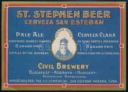 Cca 1920 Szent István Sör Kubai Exportra Készült Sörcímke, Polgári Serfőzde, Kunossy, 8x11 Cm / Civil Brewery, St. Steph - Publicités