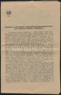 1919  Kossuth Címeres Utasítás A Megszálló Csapatok által Okozott Károk Adminisztratív Rögzítéséről. 4p. - Non Classificati