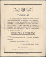 1924 Bp., A Meghívó A Nagyenyedi Bethlen-Kollégium Volt Diákjainak Testvéri Egyesülete által Tartott Műsoros ünnepélyre, - Non Classés