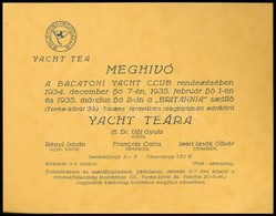 1934-1935 Meghívó A Balatoni Yacht Club Teájára A Britannia Szállóba - Unclassified