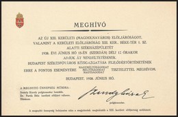 1938 XIII. Kerületi Béke Tér 1. Sz. Alatti Polgármesteri Hivatali Székházépület átadó ünnepségének Meghívó Kártyája, Bud - Non Classificati