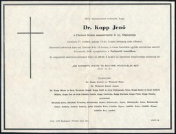 1977 Dr. Kopp Jenő (1900-1977): Művészettörténész,(0 Részt Vett A Fővárosi Képtár Alapításában,majd Annak Vezetője (1935 - Unclassified