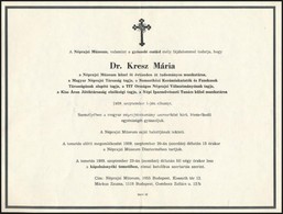 1989 Kresz Mária (1919-1989) Néprajzkutató, Muzeológus, Néprajzi Múzeum Tudományos Munkatársa (1943-1989), Kresz Géza Or - Non Classificati