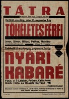 Cca 1939 Tátra Mozi, Tökéletes Férfi, Nyári Kabaré Filmeket Hirdető Plakát, Főszerepekben: Jávor, Latabár, Pethes, Gobbi - Autres & Non Classés