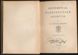 Br. Eötvös József: Költemények, Elbeszélések, Színművek I. Kötet. Br. Eötvös József összes Munkái. Bp., 1891, Könyves Ká - Unclassified