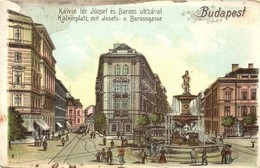 T2/T3 Budapest VIII. Kálvin Tér, Baross Utca, Villamos, üzletek, Gyógyszertár. Art Nouveau Litho (fa) - Non Classificati