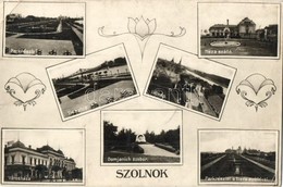 T2/T3 Szolnok, Mozaiklap: Park, Tisza Híd, Tisza Szálloda, Damjanich-szobor, Városháza (fa) - Unclassified