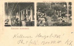 T2 1900 Szolnok, Müller és Weszther Vasúti Nyári étterem és Mulatókert, Pincérek. Szigeti H. Fényképész - Unclassified