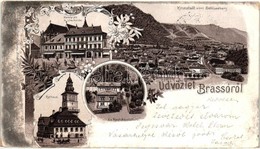 * T2/T3 1899 Brassó, Kronstadt, Brasov; Marktplatz Mit Schw. Kirche, Ev. Mädchenschule, Rathaus. Gabony & Comp. / Piacté - Ohne Zuordnung