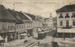 ** T3 Brassó, Kronstadt, Brasov; Kolostor Utca, üzletek, Kávéház, Villamos / Klostergasse / Street View, Shops, Café, Tr - Ohne Zuordnung