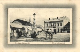 T3 Hátszeg, Hateg; Főtér és Díszkút, üzlet. W.L. Bp. 1703. / Main Square With Fountain, Shop (fa) - Unclassified