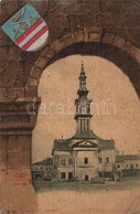 ** T3 Késmárk, Kezmarok; Városháza. Wiesner J. F. Címeres Litho Keret / Town Hall. Coat Of Arms Art Nouveau Litho Frame  - Ohne Zuordnung