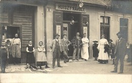 ** T2/T3 Komárom, Komárno (?); Huiszy Károly Borbély és Fodrász üzlete, Csoportkép. Ország út 57. / Barber And Hairdress - Unclassified