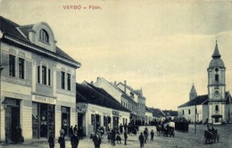 T2/T3 Verbó, Vrbové; Fő Tér, Manheim Zsiga, Fürst József üzletei, Templom / Main Square, Shops, Church (EK) - Unclassified