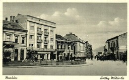 ** T2 Munkács, Mukacheve, Mukacevo; Horthy Miklós Tér, Gloria és Löcker üzlete / Square, Shops - Non Classés