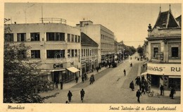 T2/T3 Munkács, Mukacevo, Mukacheve; Szent István út, Cikta Palota, Farkas Ruha áruháza, üzletek / Street View With Shops - Non Classés