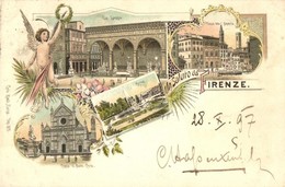 T2 1897 Firenze, Florence; La Loggia, Piazza Della Signoria, Casine, Chiesa Di Santa Croce. Carlo Künzli 879. Floral, Ar - Sin Clasificación