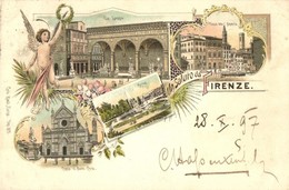 T2 1897 Firenze, Florence; La Loggia, Piazza Della Signoria, Casine, Chiesa Di Santa Croce. Carlo Künzli 879. Floral, Ar - Non Classificati