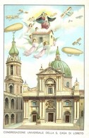 ** T2/T3 Loreto, Congregazione Universale Della S. Casa Di Loreto / Basilica With Airships And Aircrafts. Litho  (EB) - Unclassified