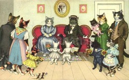 * T3 Cat Family At A Wedding Anniversary. Max Künzli No. 4737. - Modern Postcard  (Rb) - Ohne Zuordnung