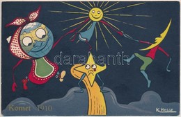 * Komet 1910. 4 Darabos Litho Művész Képeslap Sorozat Hullócsillaggal. K. Hesse Szignó / Komet 1910. 4 Litho Art Postcar - Ohne Zuordnung