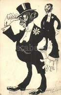 T2/T3 Black Gentlemen. Original Hand-drawn Art Postcard. S: Kiss Géza (EK) - Non Classés