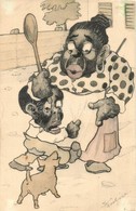 ** T2 Black Family, Dog. Original Hand-drawn Art Postcard. S: Kiss Géza - Ohne Zuordnung