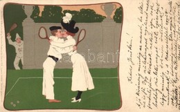 T2/T3 Lawn-Tennis / Couple Kissing During Tennis Match. Meissner & Buch Künstler-Postkarten Serie 1039. Litho S: B. Wenn - Non Classés