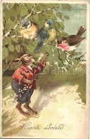 T2/T3 Húsvéti üdvözlet / Easter Greeting Card With Pipe Smoking Rabbit And Birds. Litho (EK) - Sin Clasificación