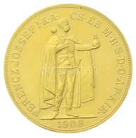 1908KB 100K Au 'Ferenc József' Jelzés Nélküli Utánveret (33,83g/0.900/37mm) T:1- Hungary 1908KB 100 Korona Au 'Franz Jos - Zonder Classificatie