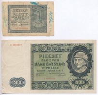 Lengyelország / Német Megszállás 1940. 500Zl + 1941. 1Zl T:III,III-
Poland / German Occupation 1940. 500 Zlotych + 1941. - Ohne Zuordnung