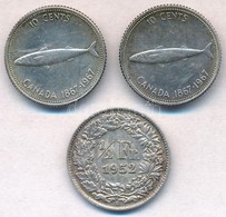 Vegyes: Kanada 1967. 10c Ag (2x) + Svájc 1952. 1/2Fr Ag T:2
Mixed: Canada 1967. 10 Cents Ag (2x) + Switzerland 1952. 1/2 - Unclassified