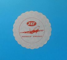 JAT - YUGOSLAV AIRLINES ... Vintage Official Coaster ( Paper ) * National Airways Airline Plane Avion - Pegatinas